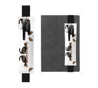 LLKGOT Leather Pen Holder Bookmark Curious kitten Printing for Hardcover Journals, Diaries, Planners - Adjustable Strap Band Pouch