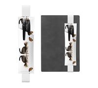 LLKGOT Leather Pen Holder Bookmark Curious kitten Printing for Hardcover Journals, Diaries, Planners - Adjustable Strap Band Pouch