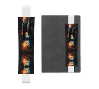 LLKGOT Leather Pen Holder Bookmark Fantastic Cat Printing for Hardcover Journals, Diaries, Planners - Adjustable Strap Band Pouch