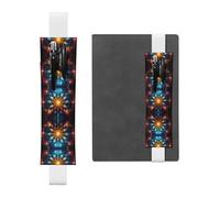 LLKGOT Leather Pen Holder Bookmark Fantastic Flowers Printing for Hardcover Journals, Diaries, Planners - Adjustable Strap Band Pouch