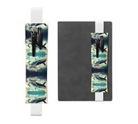 LLKGOT Leather Pen Holder Bookmark Fantastic Whale Printing for Hardcover Journals, Diaries, Planners - Adjustable Strap Band Pouch