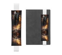 LLKGOT Leather Pen Holder Bookmark Firefighters fighting fires Printing for Hardcover Journals, Diaries, Planners - Adjustable Strap Band Pouch