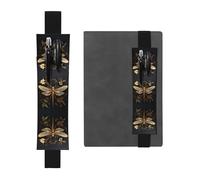 LLKGOT Leather Pen Holder Bookmark Gold Exquisite Dragonfly Printing for Hardcover Journals, Diaries, Planners - Adjustable Strap Band Pouch