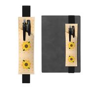 LLKGOT Leather Pen Holder Bookmark Golden Sunflower Printing for Hardcover Journals, Diaries, Planners - Adjustable Strap Band Pouch