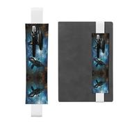 LLKGOT Leather Pen Holder Bookmark Huge killer whales Printing for Hardcover Journals, Diaries, Planners - Adjustable Strap Band Pouch