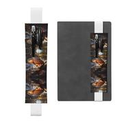 LLKGOT Leather Pen Holder Bookmark Leaping Salmon Printing for Hardcover Journals, Diaries, Planners - Adjustable Strap Band Pouch