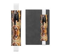LLKGOT Leather Pen Holder Bookmark Lovely Golden Retriever Dog Printing for Hardcover Journals, Diaries, Planners - Adjustable Strap Band Pouch
