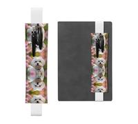 LLKGOT Leather Pen Holder Bookmark Lovely Maltese Dog Printing for Hardcover Journals, Diaries, Planners - Adjustable Strap Band Pouch