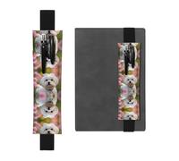 LLKGOT Leather Pen Holder Bookmark Lovely Maltese Dog Printing for Hardcover Journals, Diaries, Planners - Adjustable Strap Band Pouch