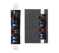 LLKGOT Leather Pen Holder Bookmark Magnificent Planet Printing for Hardcover Journals, Diaries, Planners - Adjustable Strap Band Pouch