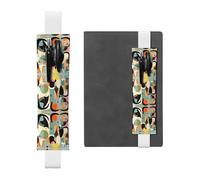 LLKGOT Leather Pen Holder Bookmark Mid-Century Modern Art Cat Printing for Hardcover Journals, Diaries, Planners - Adjustable Strap Band Pouch