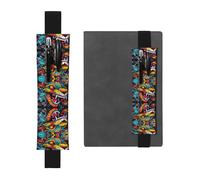 LLKGOT Leather Pen Holder Bookmark Monsters Printing for Hardcover Journals, Diaries, Planners - Adjustable Strap Band Pouch