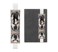 LLKGOT Leather Pen Holder Bookmark Moose Bear Deer Printing for Hardcover Journals, Diaries, Planners - Adjustable Strap Band Pouch