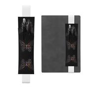 LLKGOT Leather Pen Holder Bookmark Mystery Butterfly Printing for Hardcover Journals, Diaries, Planners - Adjustable Strap Band Pouch