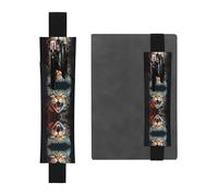 LLKGOT Leather Pen Holder Bookmark Open-mouthed cat Printing for Hardcover Journals, Diaries, Planners - Adjustable Strap Band Pouch