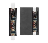LLKGOT Leather Pen Holder Bookmark Open-mouthed cat Printing for Hardcover Journals, Diaries, Planners - Adjustable Strap Band Pouch