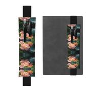 LLKGOT Leather Pen Holder Bookmark Pink Lotus Flower Printing for Hardcover Journals, Diaries, Planners - Adjustable Strap Band Pouch