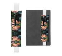 LLKGOT Leather Pen Holder Bookmark Pink Lotus Flower Printing for Hardcover Journals, Diaries, Planners - Adjustable Strap Band Pouch