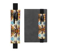LLKGOT Leather Pen Holder Bookmark Playful cat Printing for Hardcover Journals, Diaries, Planners - Adjustable Strap Band Pouch