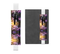 LLKGOT Leather Pen Holder Bookmark Purple Chrysanthemum Butterfly Printing for Hardcover Journals, Diaries, Planners - Adjustable Strap Band Pouch