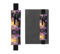 LLKGOT Leather Pen Holder Bookmark Purple Chrysanthemum Butterfly Printing for Hardcover Journals, Diaries, Planners - Adjustable Strap Band Pouch