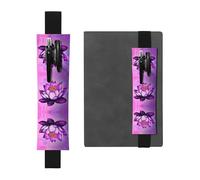 LLKGOT Leather Pen Holder Bookmark Purple Lotus Printing for Hardcover Journals, Diaries, Planners - Adjustable Strap Band Pouch