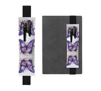 LLKGOT Leather Pen Holder Bookmark Purple Oil Painting Butterfly Printing for Hardcover Journals, Diaries, Planners - Adjustable Strap Band Pouch