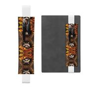 LLKGOT Leather Pen Holder Bookmark Raccoon in The Fall Tree Hole Printing for Hardcover Journals, Diaries, Planners - Adjustable Strap Band Pouch