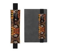 LLKGOT Leather Pen Holder Bookmark Raccoon in The Fall Tree Hole Printing for Hardcover Journals, Diaries, Planners - Adjustable Strap Band Pouch