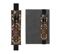 LLKGOT Leather Pen Holder Bookmark Rustic Lodge Bear Printing for Hardcover Journals, Diaries, Planners - Adjustable Strap Band Pouch