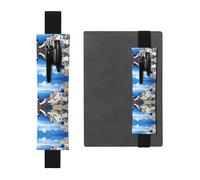 LLKGOT Leather Pen Holder Bookmark Santorini Greek Island sea View Printing for Hardcover Journals, Diaries, Planners - Adjustable Strap Band Pouch