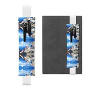 LLKGOT Leather Pen Holder Bookmark Santorini Greek Island sea View Printing for Hardcover Journals, Diaries, Planners - Adjustable Strap Band Pouch