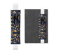 LLKGOT Leather Pen Holder Bookmark Solar System Planets Printing for Hardcover Journals, Diaries, Planners - Adjustable Strap Band Pouch