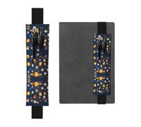 LLKGOT Leather Pen Holder Bookmark Solar System Planets Printing for Hardcover Journals, Diaries, Planners - Adjustable Strap Band Pouch