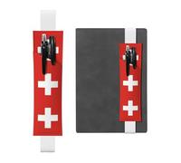 LLKGOT Leather Pen Holder Bookmark Swiss Flag Printing for Hardcover Journals, Diaries, Planners - Adjustable Strap Band Pouch