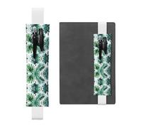 LLKGOT Leather Pen Holder Bookmark Tropical Palm Tree Leaves Watercolor Printing for Hardcover Journals, Diaries, Planners - Adjustable Strap Band Pouch
