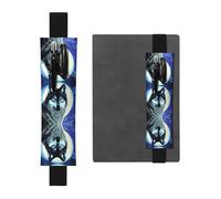 LLKGOT Leather Pen Holder Bookmark wolf under moon Printing for Hardcover Journals, Diaries, Planners - Adjustable Strap Band Pouch