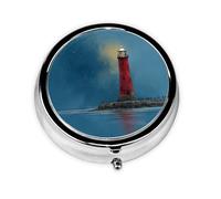LLKGOT Lighthouse on The Coast Picture Round Mini Pill Box with 3 compartments for Pill Storage and Portable Travel