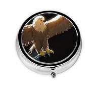 LLKGOT Line Art Eagle Picture Round Mini Pill Box with 3 compartments for Pill Storage and Portable Travel