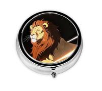 LLKGOT Lion raising his head Picture Round Mini Pill Box with 3 compartments for pill storage and portable travel
