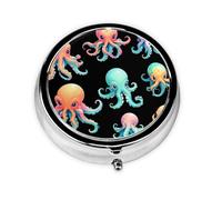 LLKGOT Liquid Octopus Picture Round Mini Pill Box with 3 compartments for Pill Storage and Portable Travel