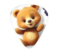 LLKGOT Little bear who loves eating fruit Picture Guitar plectrum 12 pieces with three thickness plectrum combinations suitable for bass and ukulele