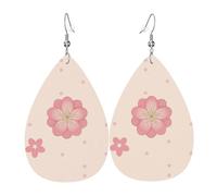 LLKGOT Little cherry blossoms Picture Water droplet pendant earrings and leather earrings, suitable as holiday birthday gifts for women