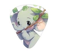 LLKGOT Little elephant holding a branch Picture Guitar plectrum 12 pieces with three thickness plectrum combinations suitable for bass and ukulele
