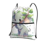 LLKGOT Little elephant holding a branch Printing Drawstring Zipper Backpack Strong and lightweight for Hiking Camping