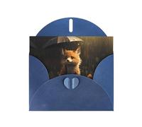 LLKGOT Little Fox Hiding From The Rain Picture Greeting Card - Premium Pearlescent Paper Double Sided Pearl Effect Design