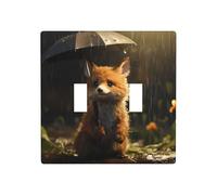 LLKGOT Little fox hiding from the rain picture Switch cover decorative wall panel suitable for residential and commercial areas 4.5x4.5 In