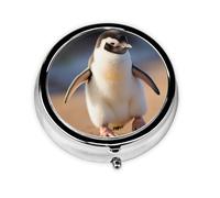 LLKGOT Little Penguin Learning to Walk Picture Round Mini Pill Box with 3 compartments for Pill Storage and Portable Travel