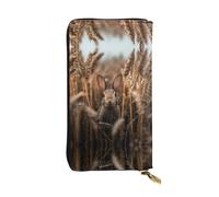 LLKGOT Little rabbit in the wheat field Pattern Women's leather long handheld wallet large capacity credit card zipper bag