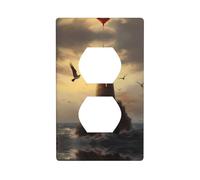 LLKGOT Little sparrow flying to the lighthouse Pattern Dual socket wall panel household power cover durable for decorative sockets and switches